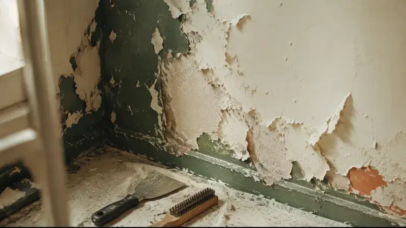 牆身細裂痕與油漆剝落位,需要開槽補灰